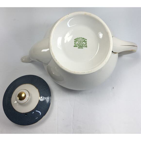 NIKKO Double Phoenix Ironstone Riviera Slate Blue Teapot Made in Japan RARE! - Picture 7 of 13